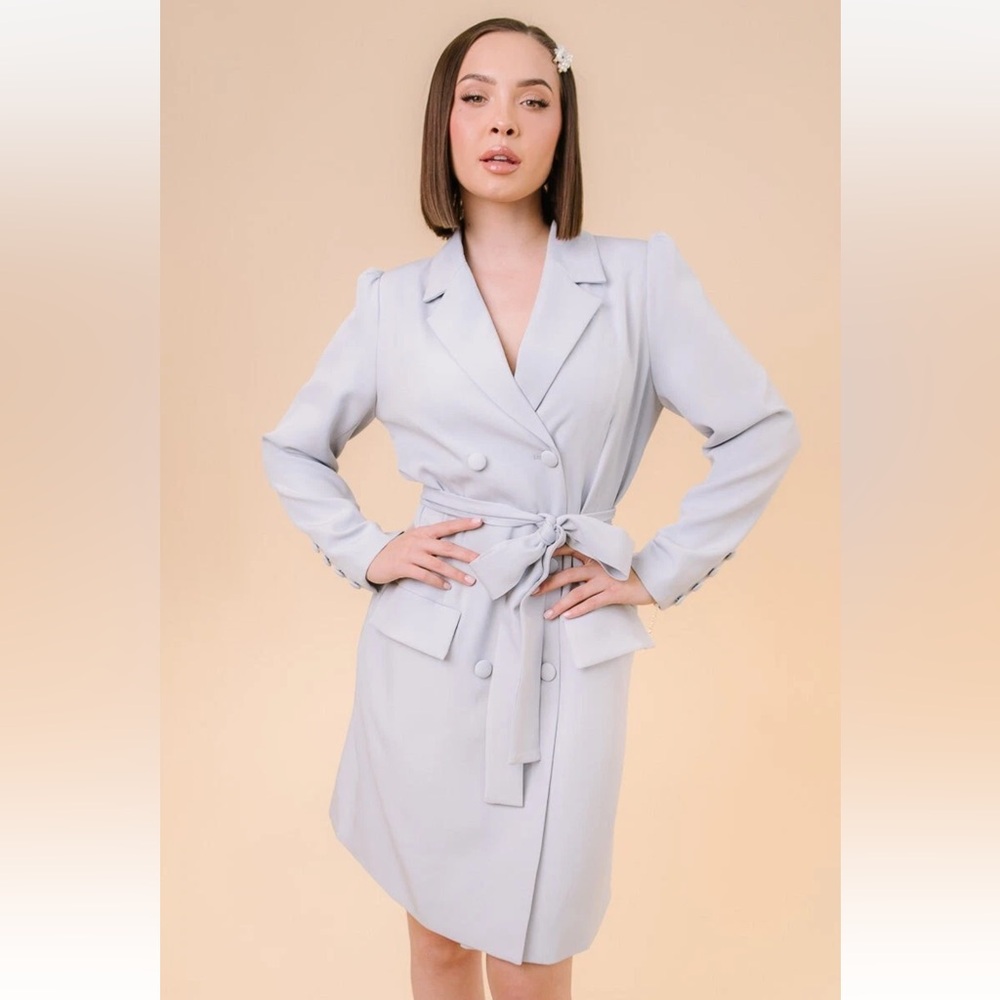 Ivy City Co Tuxedo Dress in Light Blue